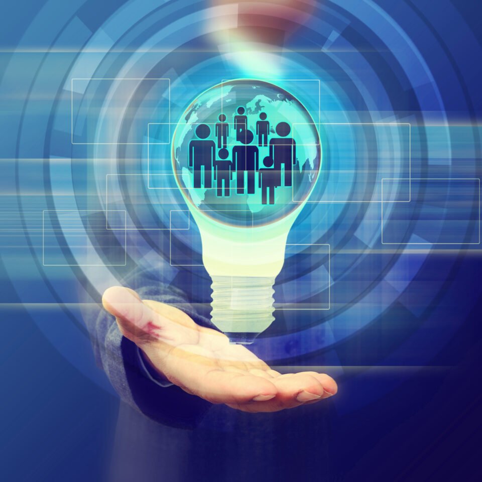 business man holding light bulb Social Network